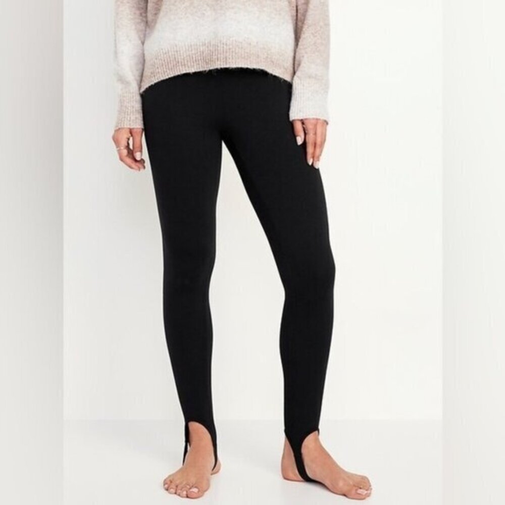 OLD NAVY Stirrup Leggings High Waist Heathered Sz MP Fleece line Activewear gym